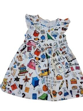 Cute School-Themed White Toddler Dress Size 3t -4t